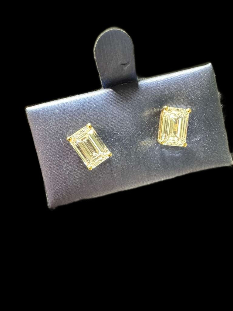 14K Gold Emerald-Cut Diamond Stud Earrings