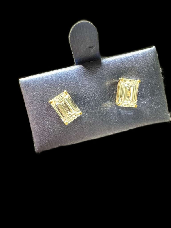 14K Gold Emerald-Cut Diamond Stud Earrings