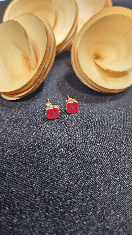 Small red flower earrings