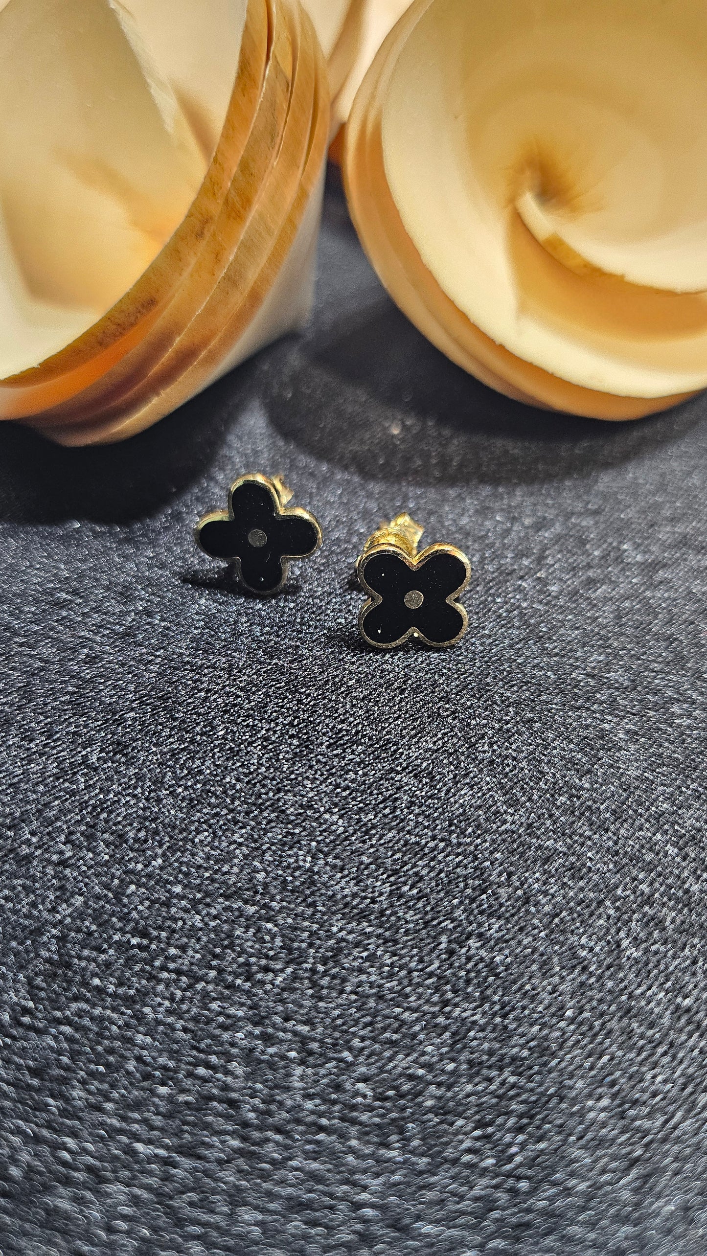 Black flower studs