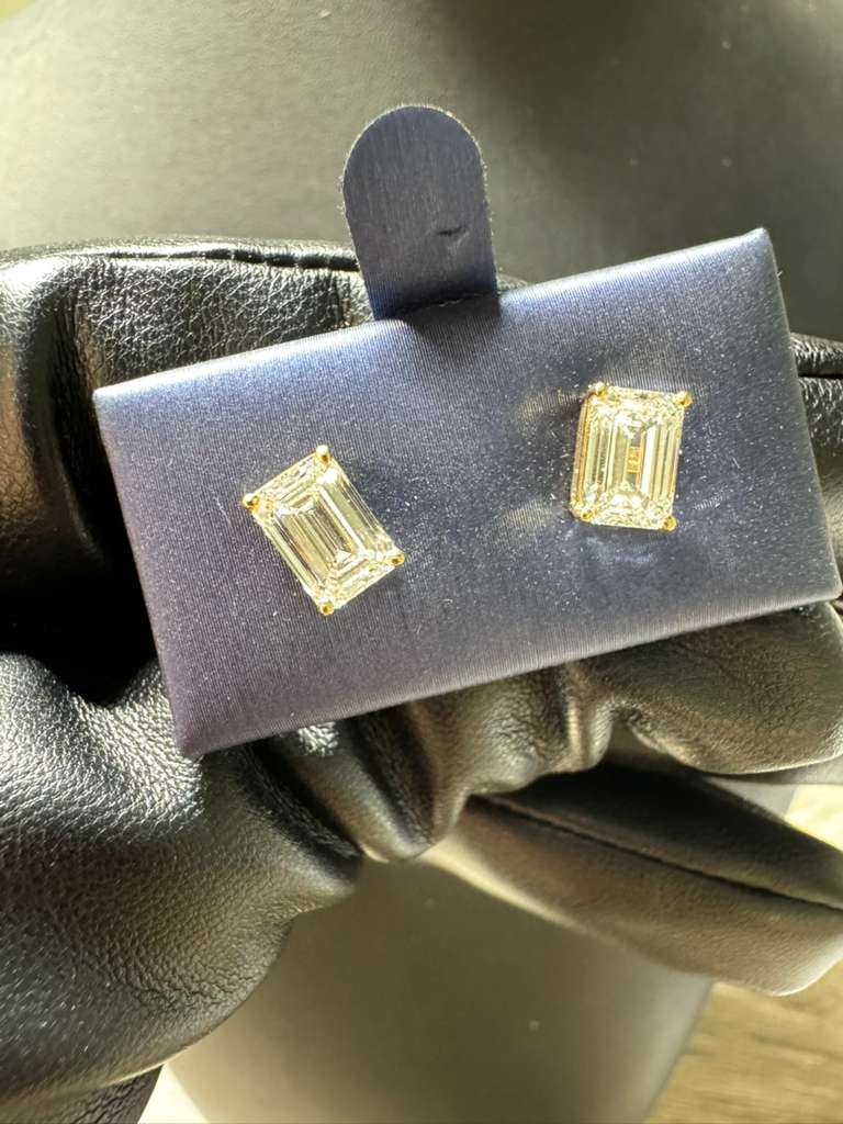 14K Gold Emerald-Cut Diamond Stud Earrings