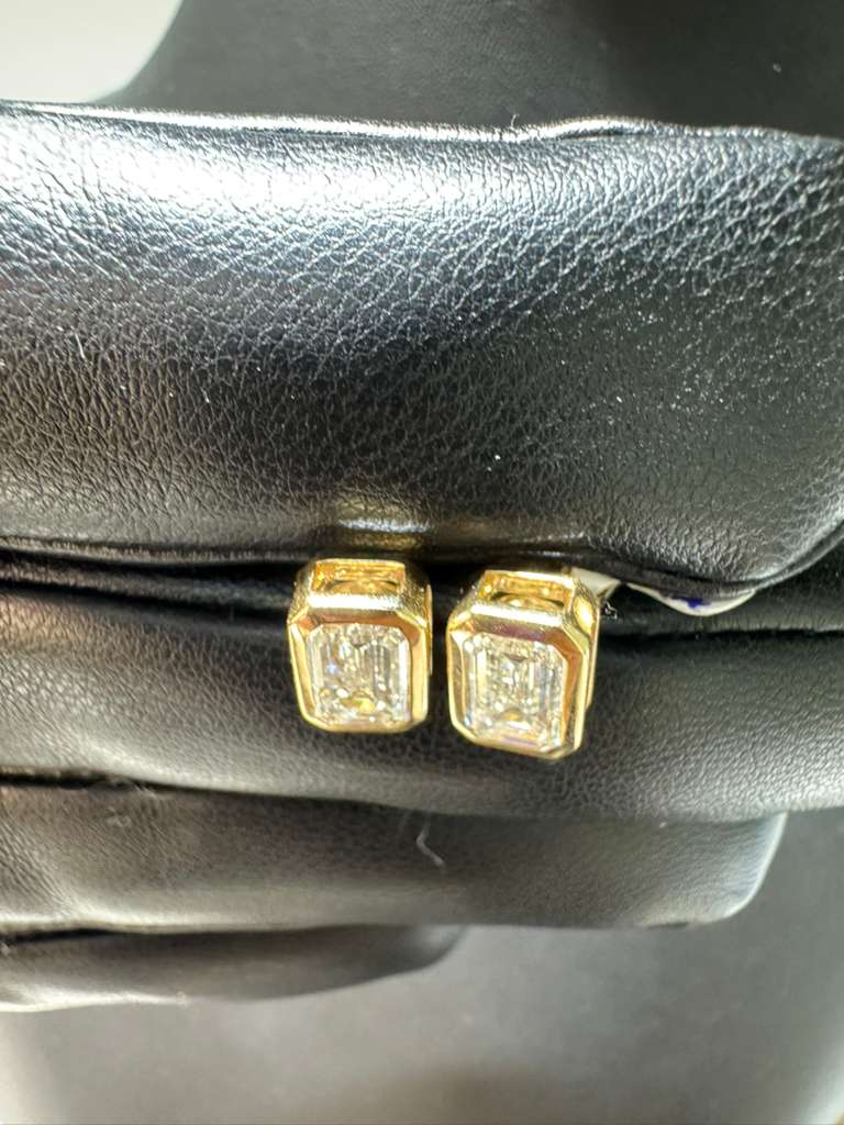 Gold Bezel Set Emerald Solitaire Diamond Studs