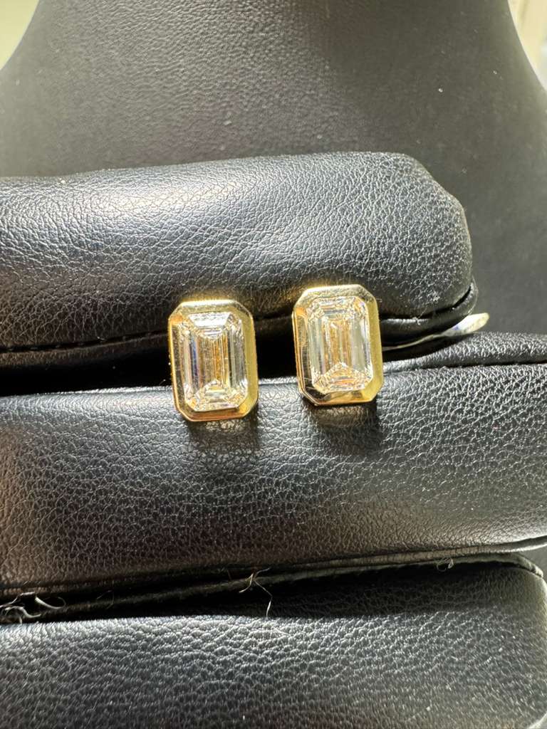 Gold Bezel Set Emerald Solitaire Diamond Studs