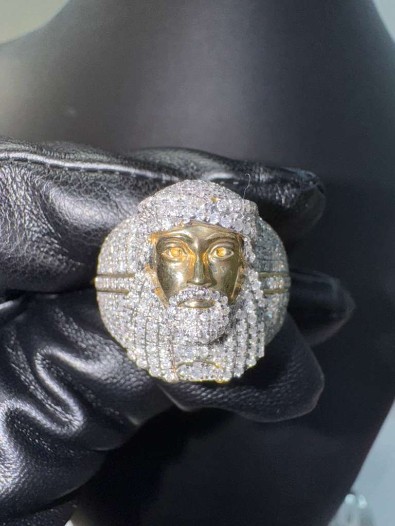 14K Gold Diamond Jesus Face Ring