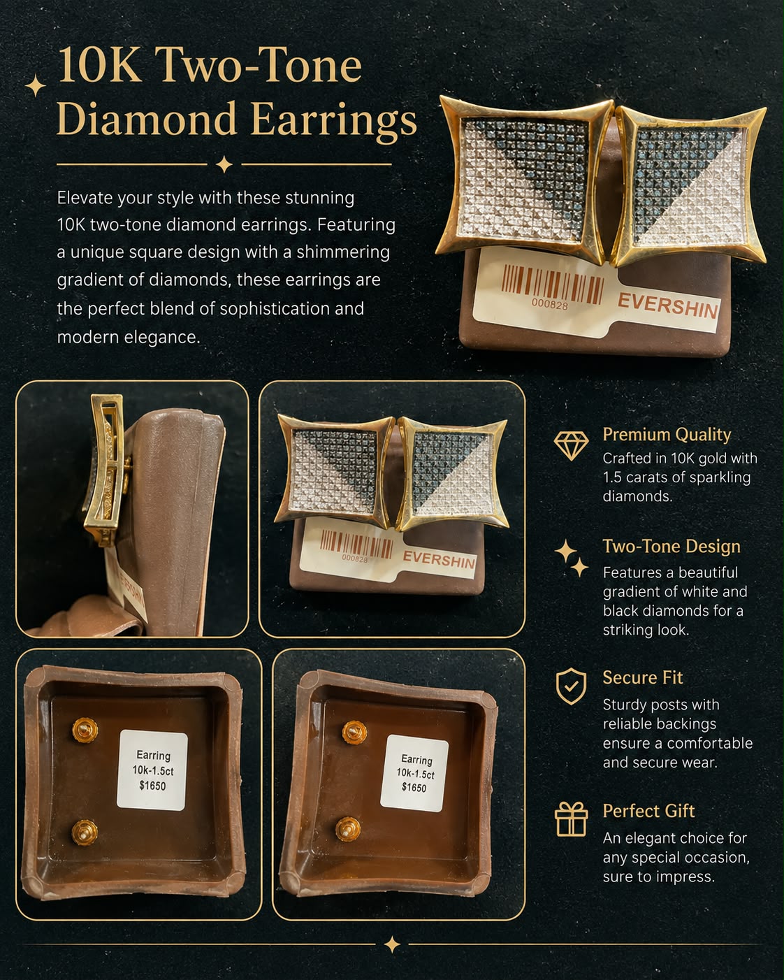 10K Two-Tone Diamond Earrings