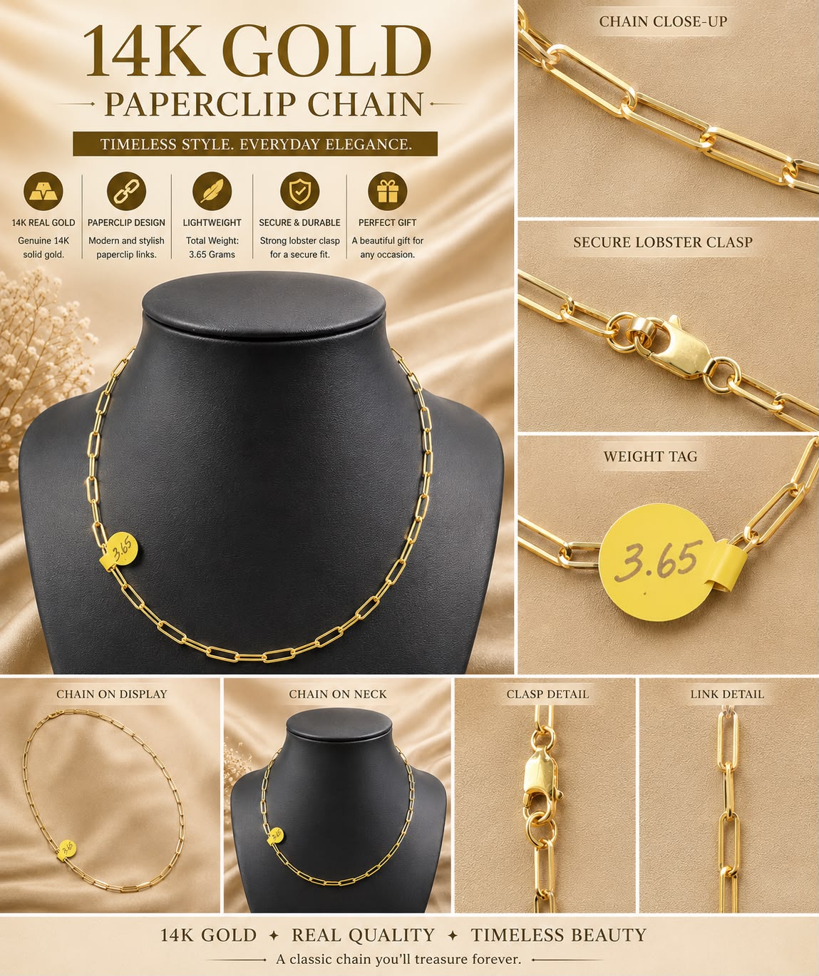 14K Gold Paperclip Chain