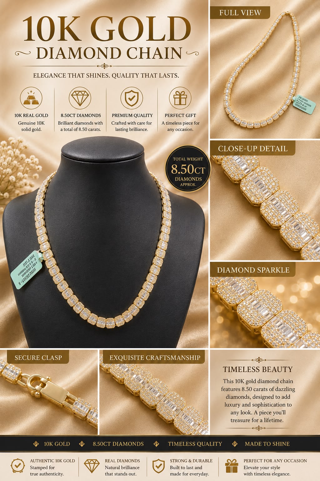 10K Gold Diamond Chain