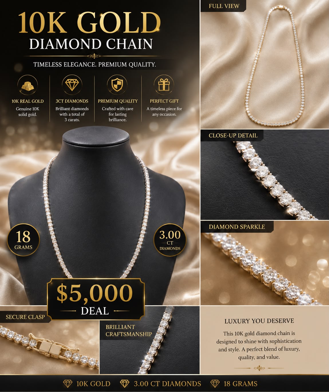 10K Gold Diamond Chain