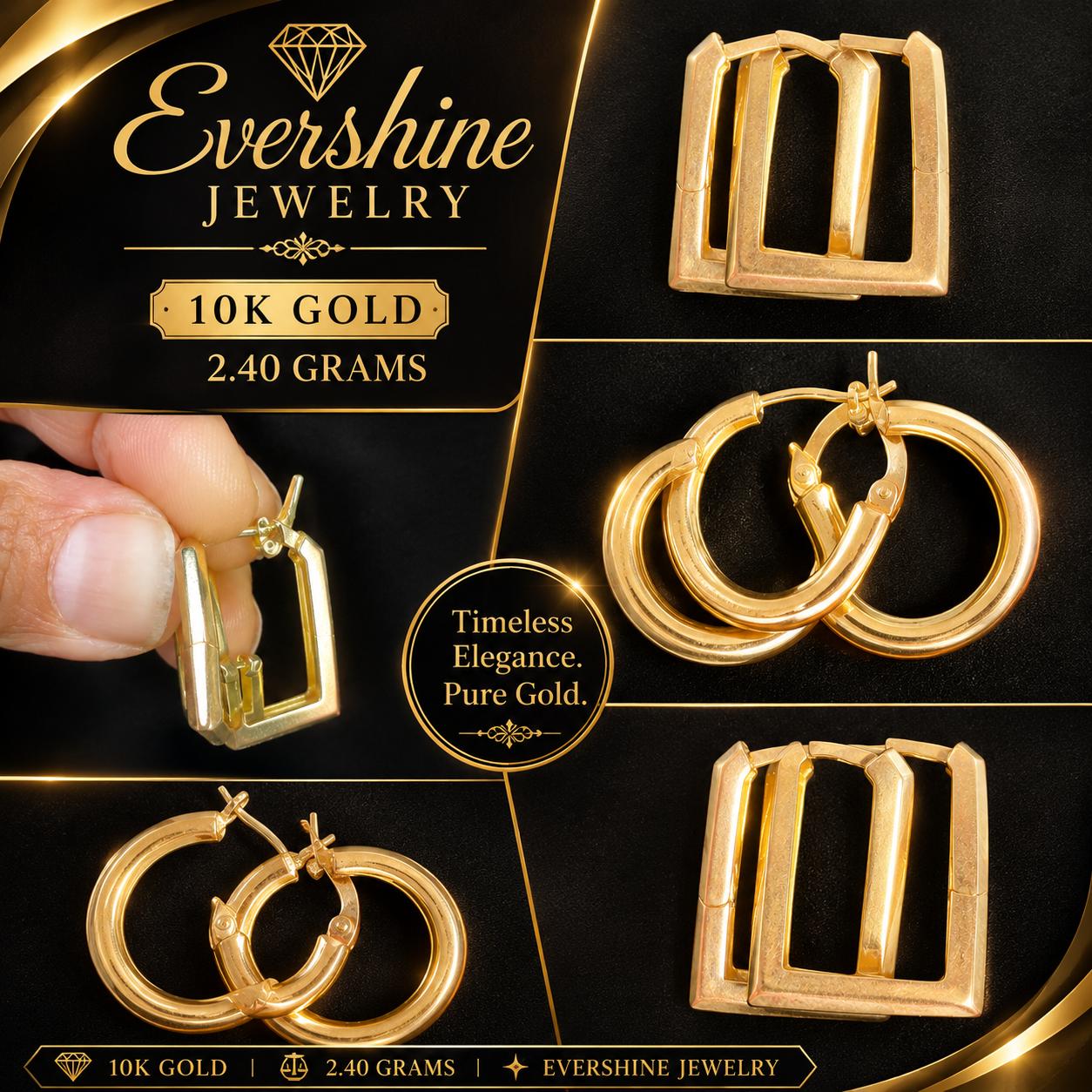 10K Gold Different Shapes Earrings