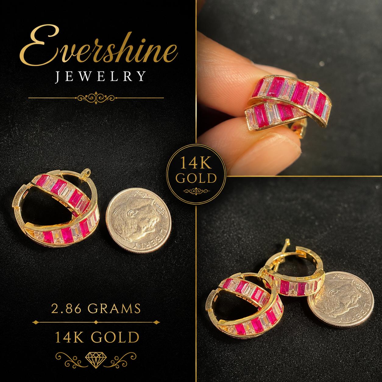 14K Gold Pink & White Diamond Earrings