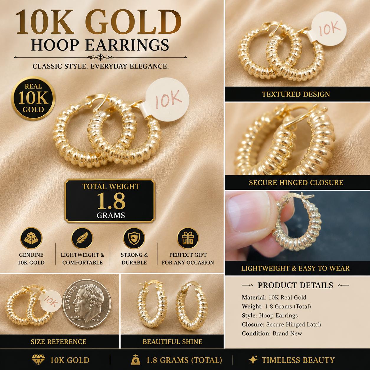 10K Gold Spring Hoop Earrings