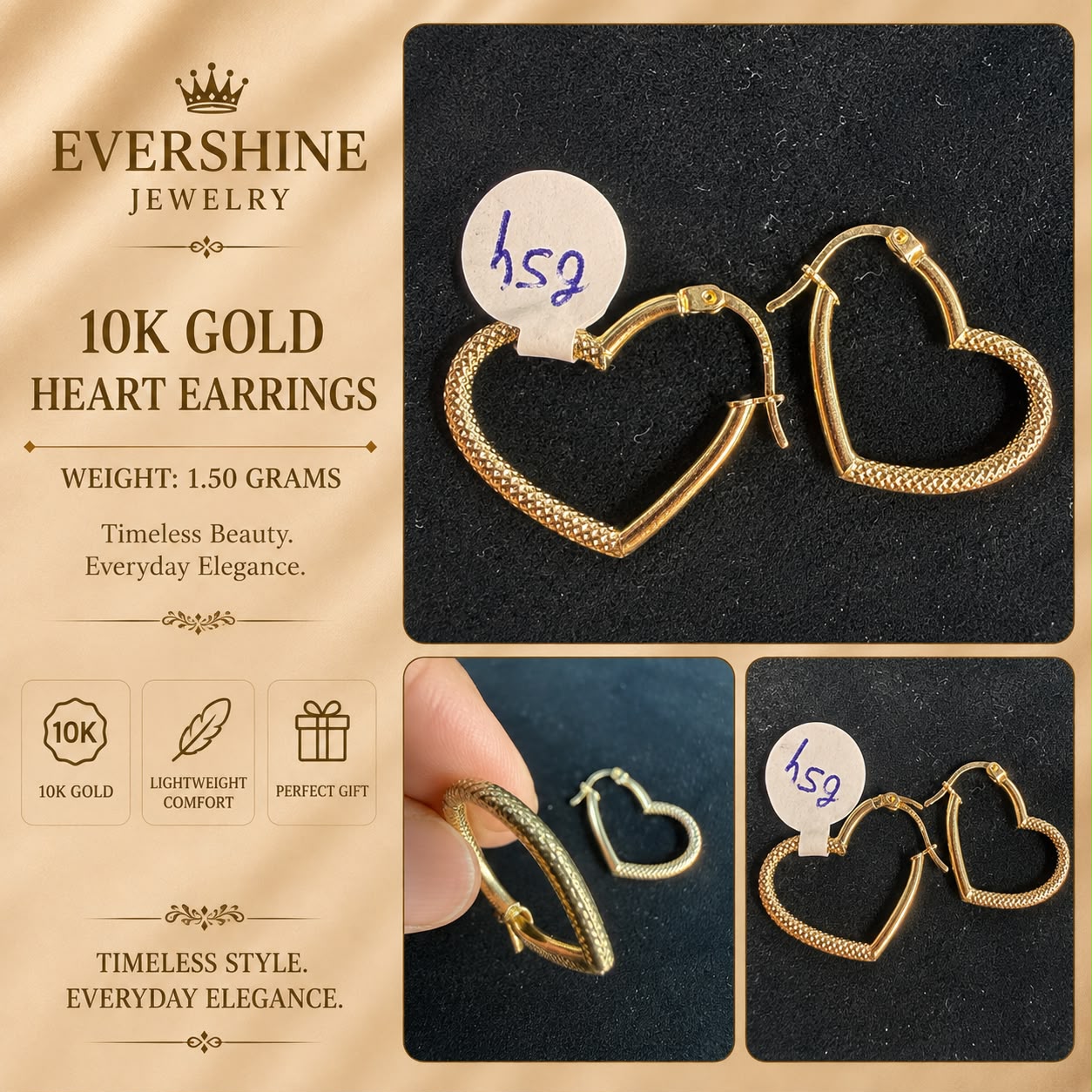 10K Gold Heart Earrings