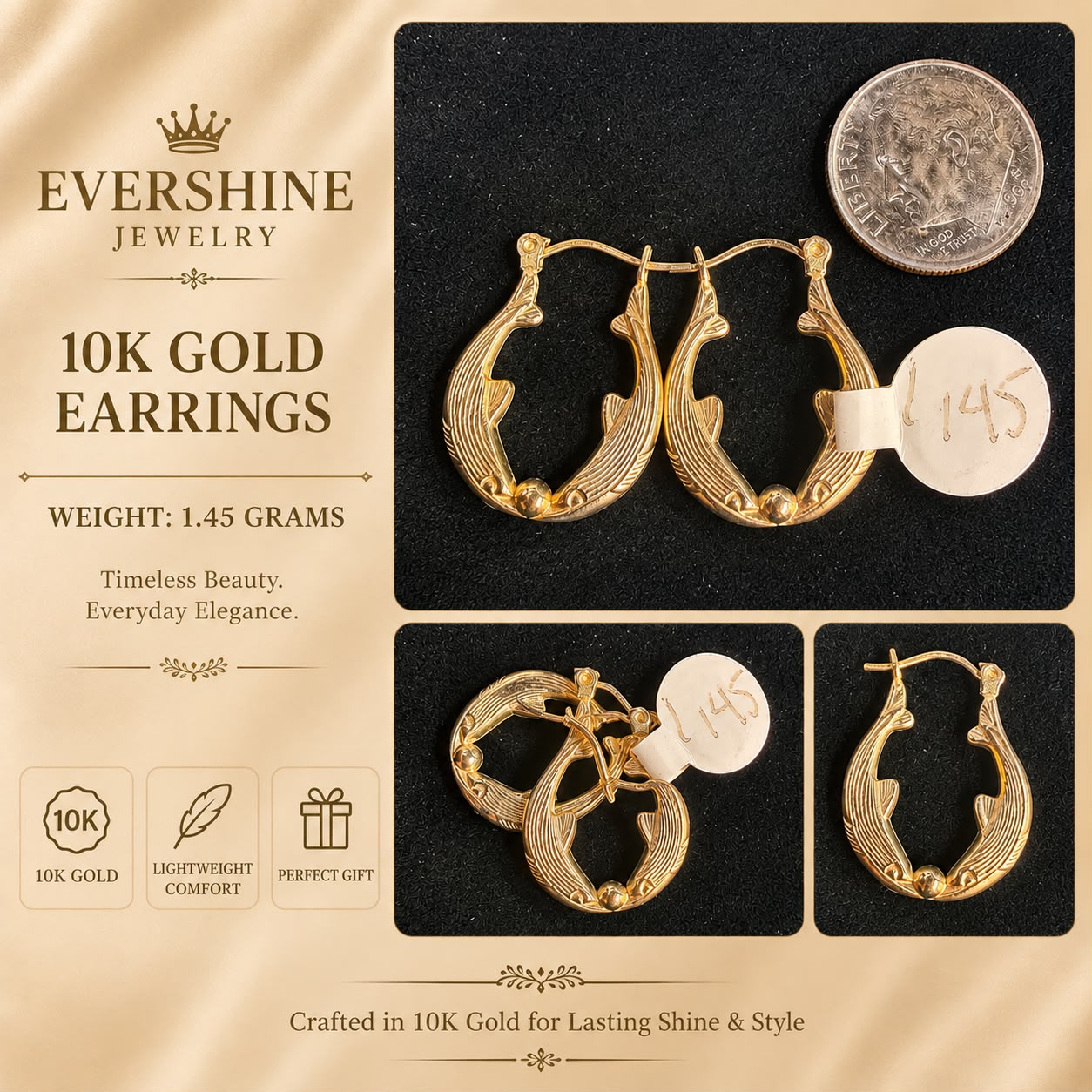 10K Gold Fish Earrings