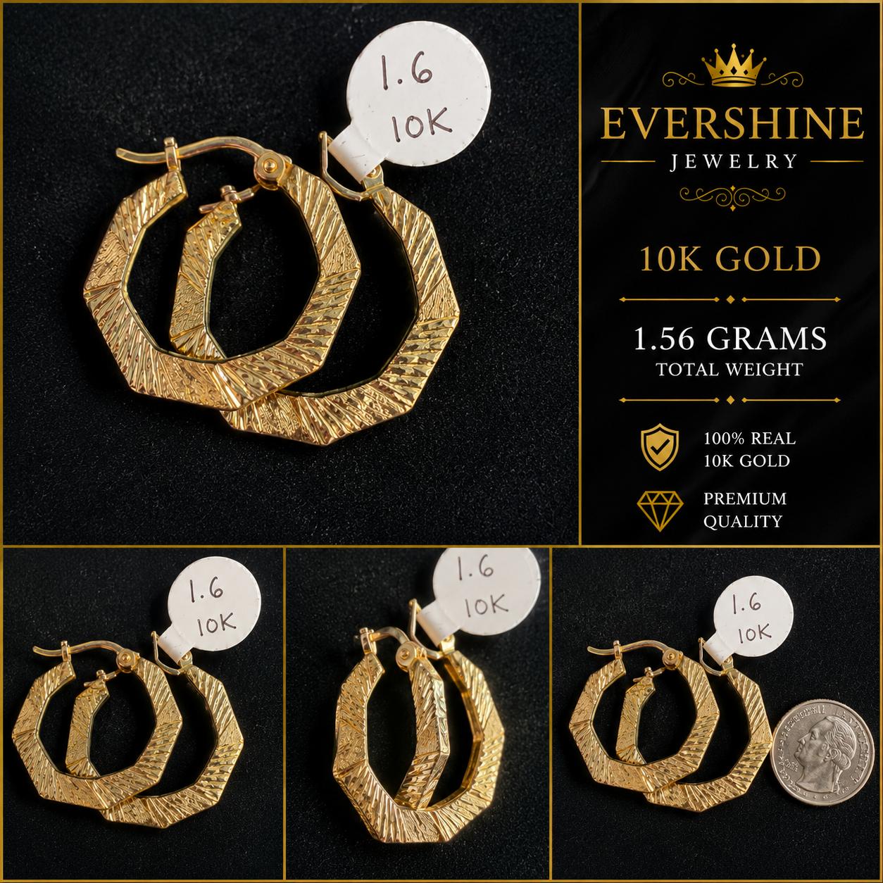 10K Gold Hexagon Earrings