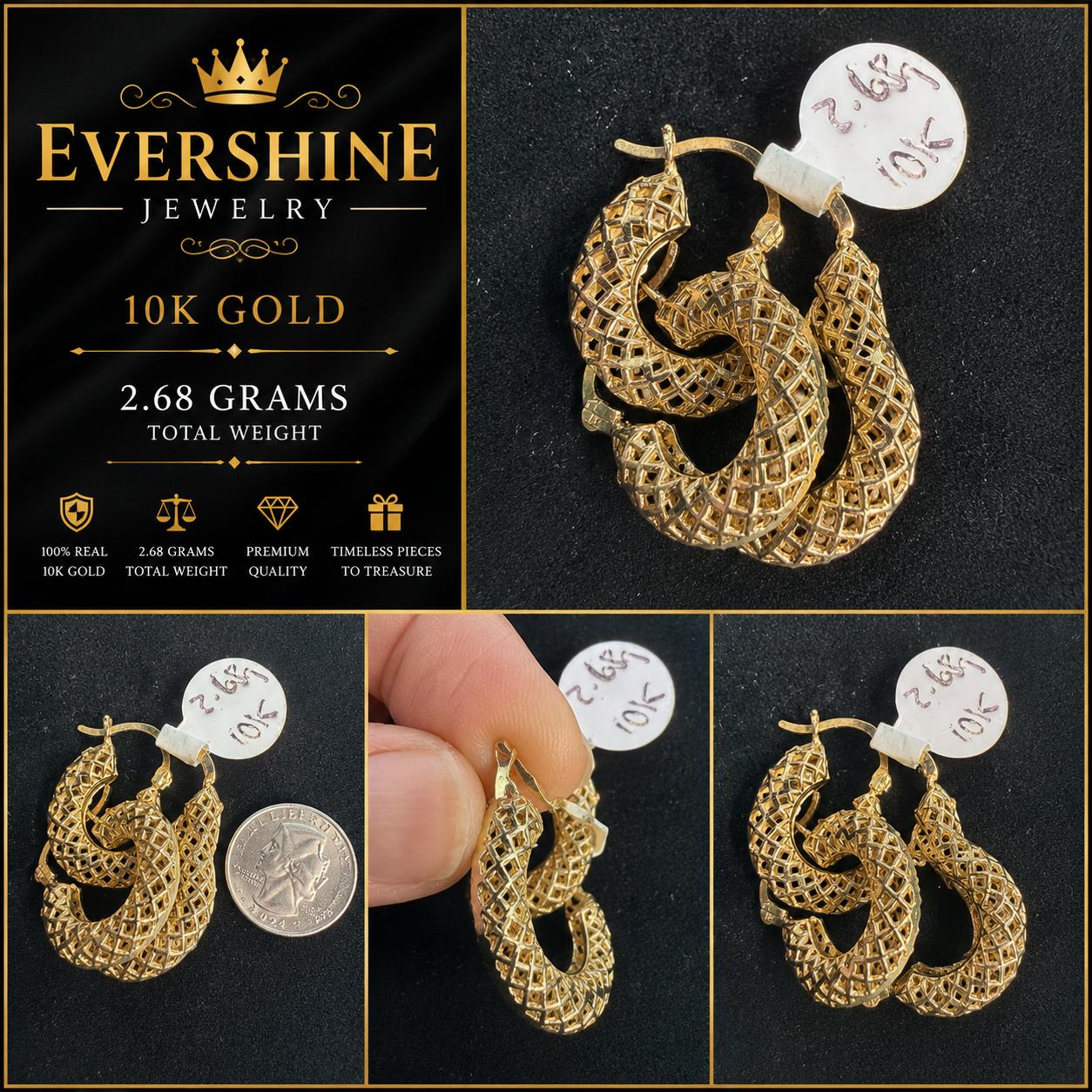 10K Gold Mesh Moon Earrings