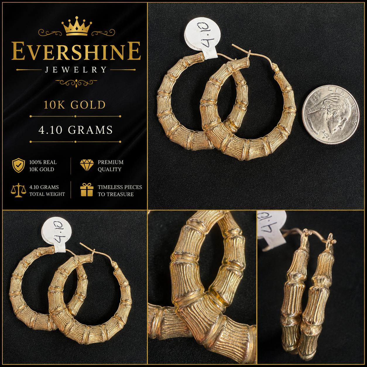 10K Gold Bamboo Hoop Earrings