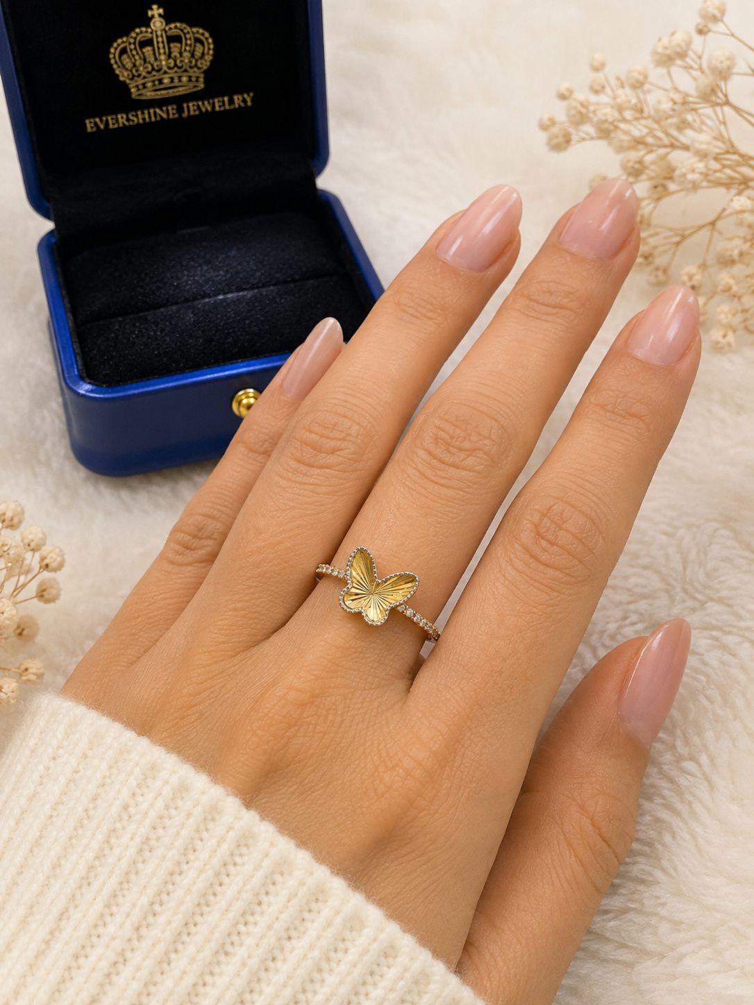 10K Yellow Gold CZ Butterfly Ring Size 7 Women’s Diamond-Cut Butterfly Ring