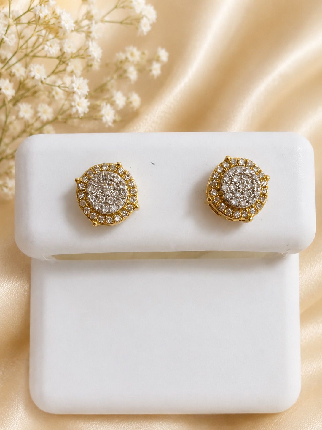 Gold Circle Diamond Stud Earrings