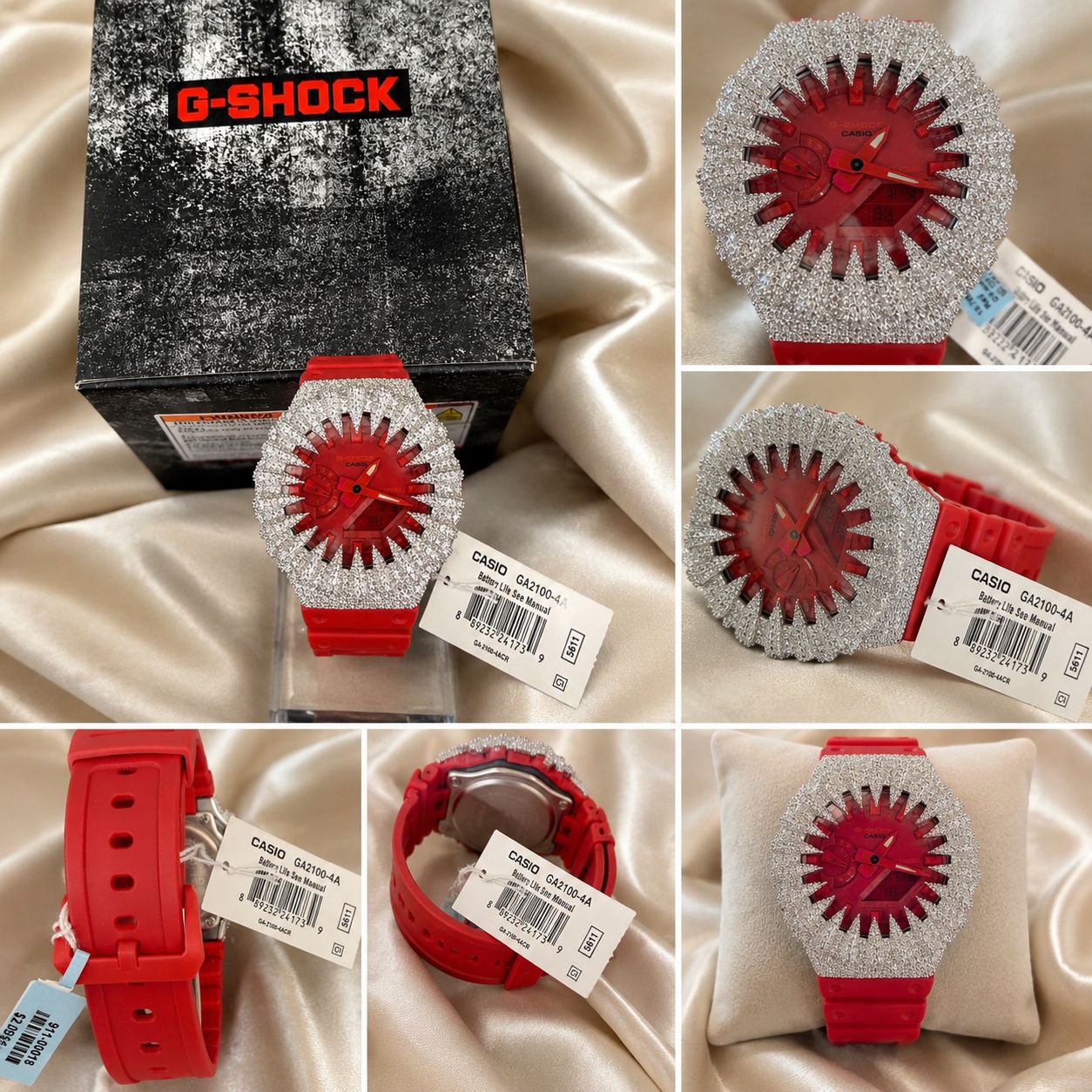 Casio G-Shock GA2100-4A Red Custom Iced Out Moissanite Watch w/ Box & Tag