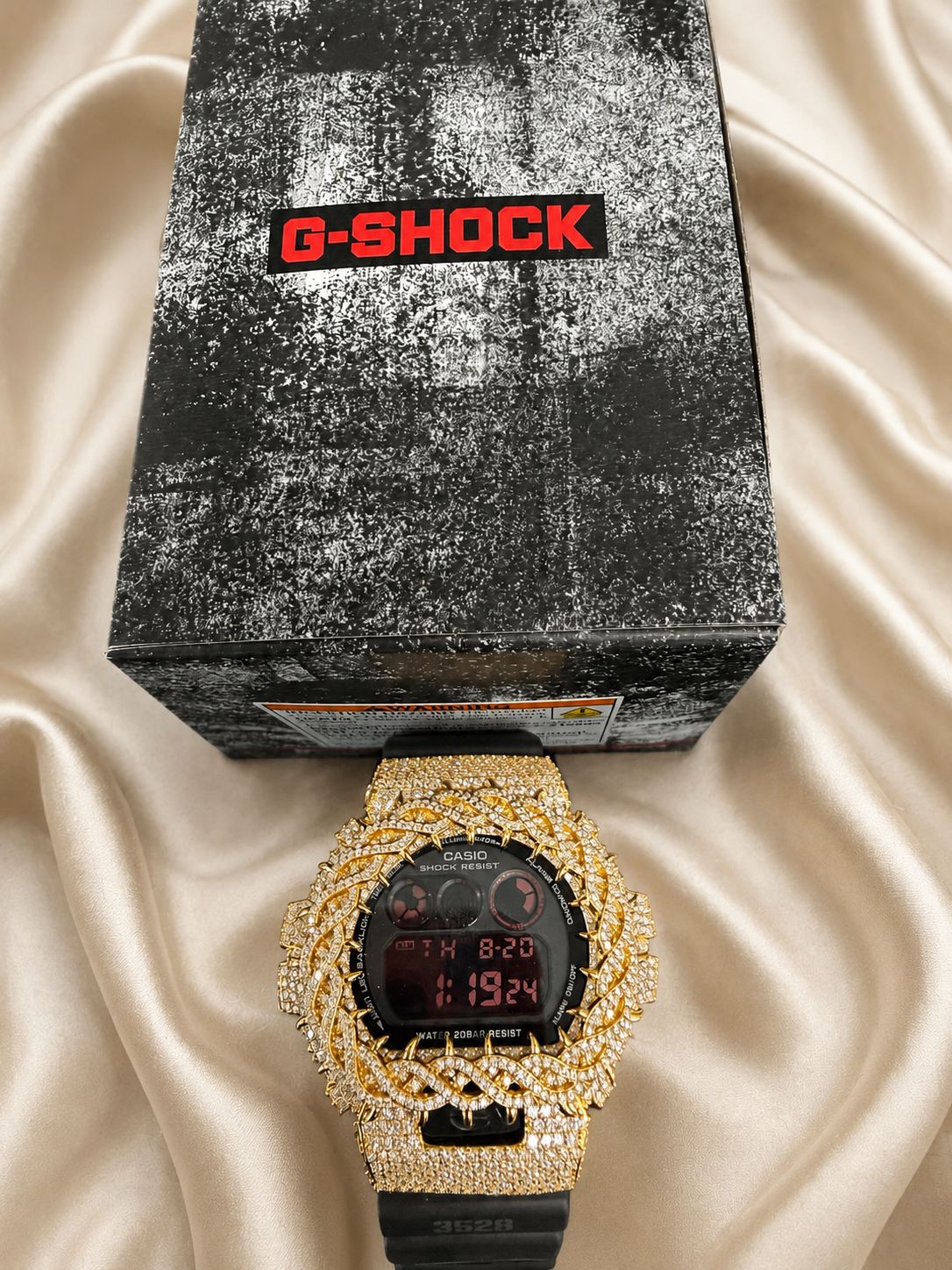 Casio G-Shock Custom Iced Out Moissanite Watch Gold Tone Cuban Bezel Black Band