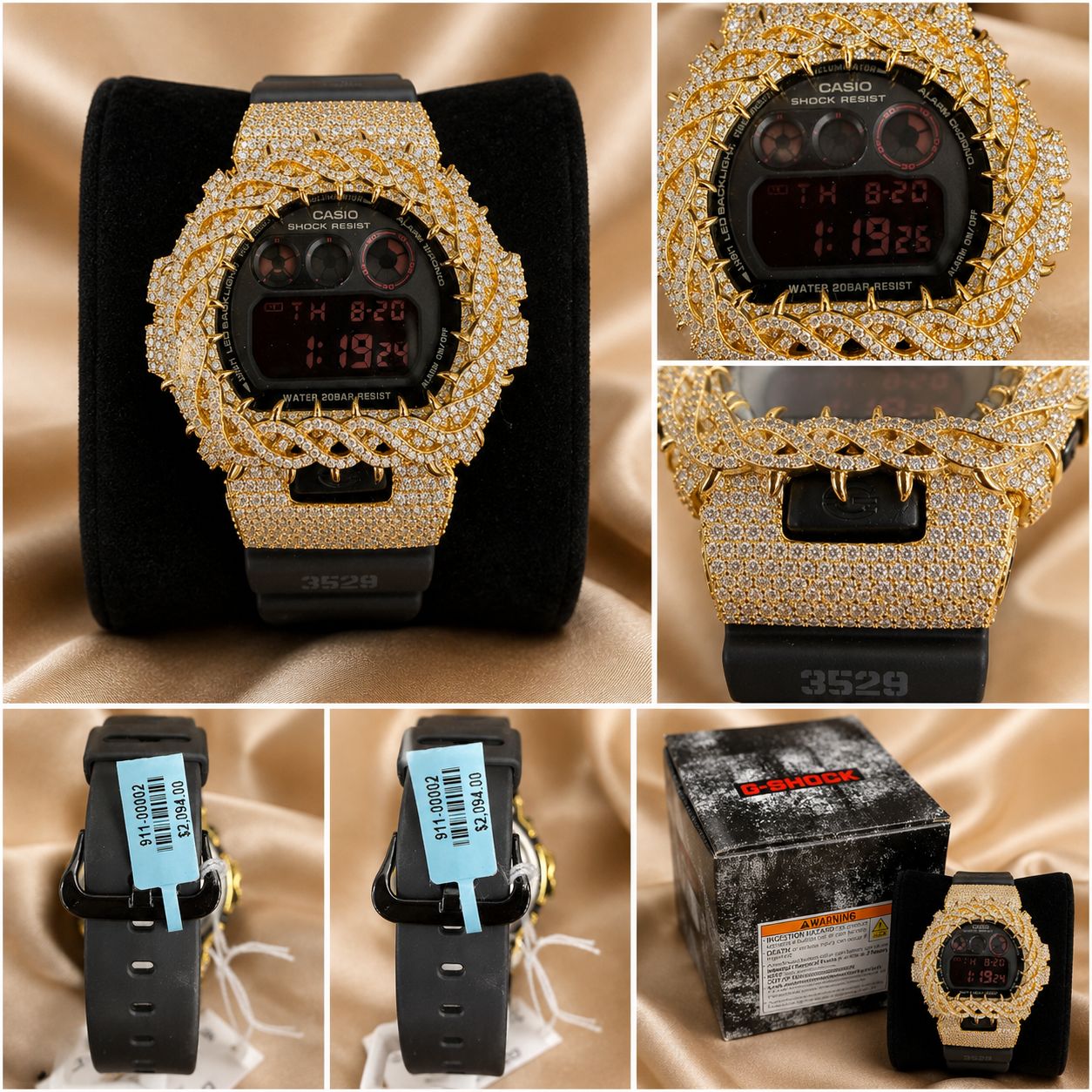 Casio G-Shock Custom Iced Out Moissanite Watch Gold Tone Cuban Bezel Black Band