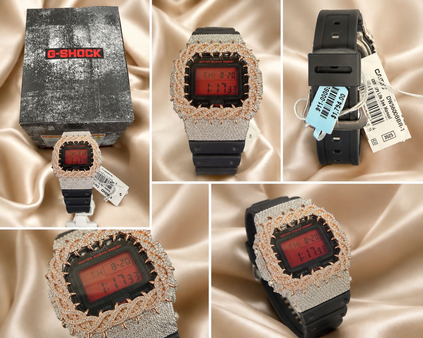 Casio G-Shock DW5600BBR-1 Custom Iced Out Moissanite Watch Rose Gold Tone