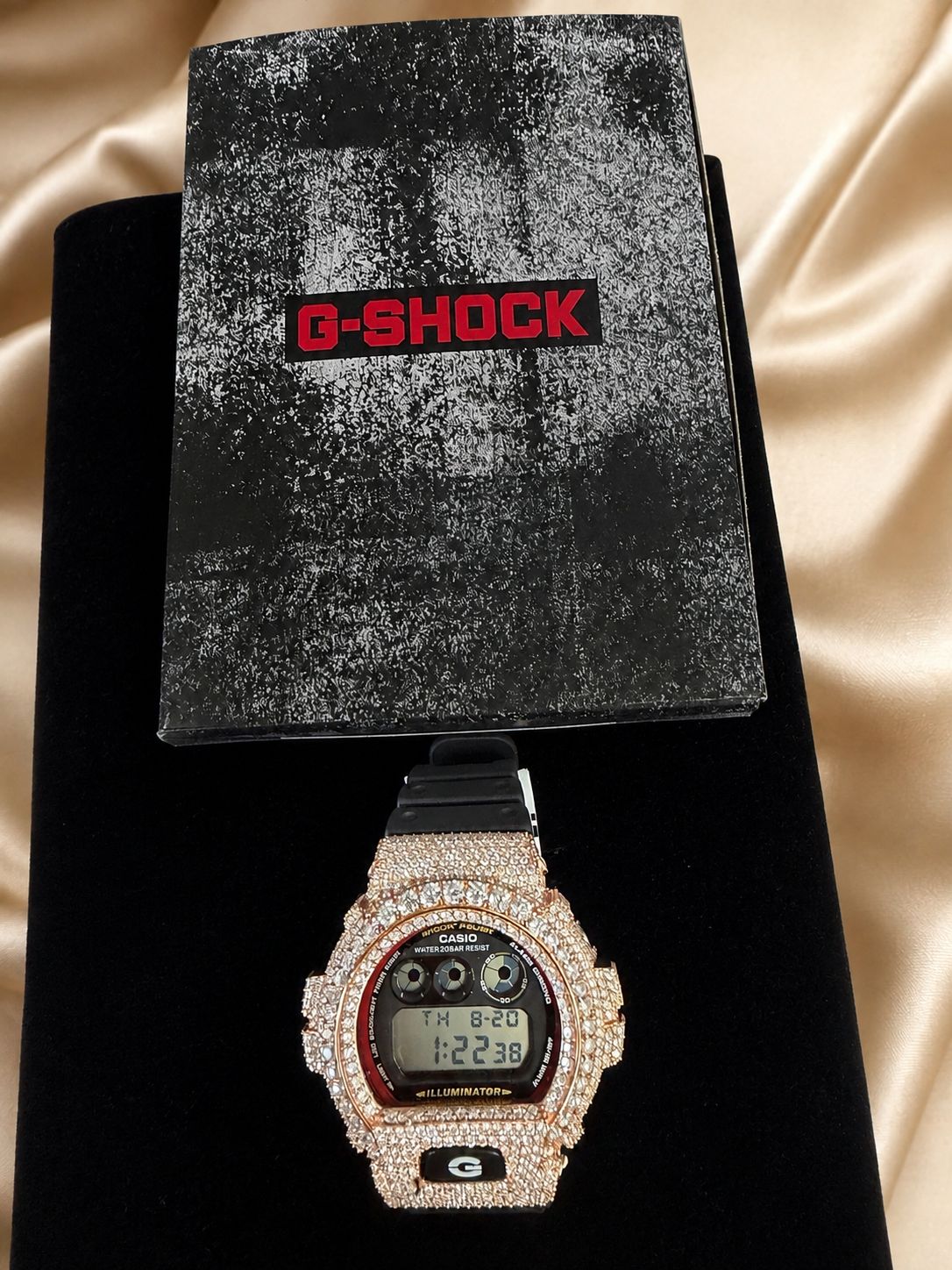 Casio G-Shock Custom Iced Out Moissanite Watch Rose Gold Tone Black Band