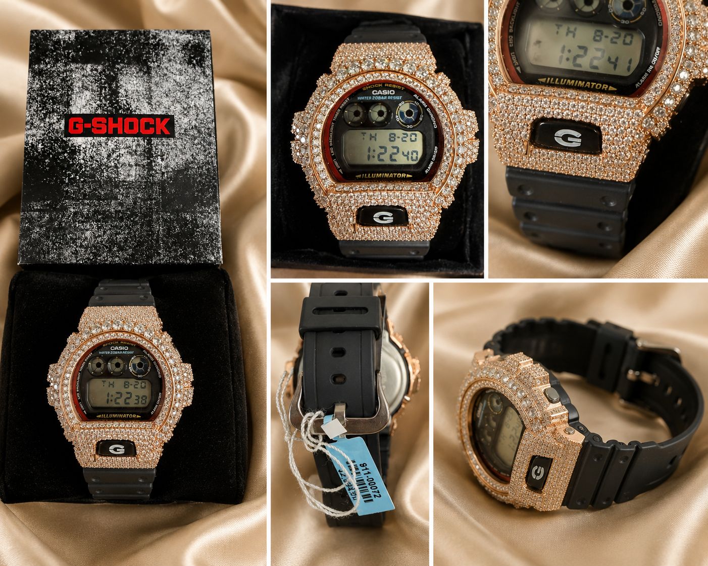 Casio G-Shock Custom Iced Out Moissanite Watch Rose Gold Tone Black Band