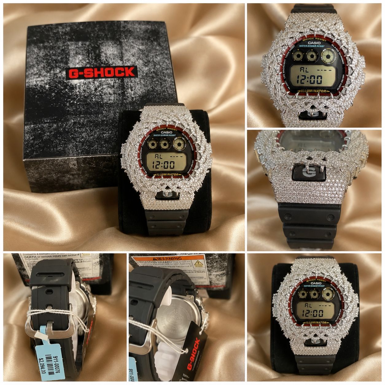 Casio G-Shock Custom Iced Out Moissanite Style Watch DW-6900 Black Band w/ Box