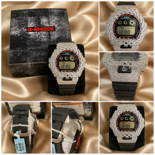 Casio G-Shock Custom Iced Out Moissanite Style Watch DW-6900 Black Band w/ Box