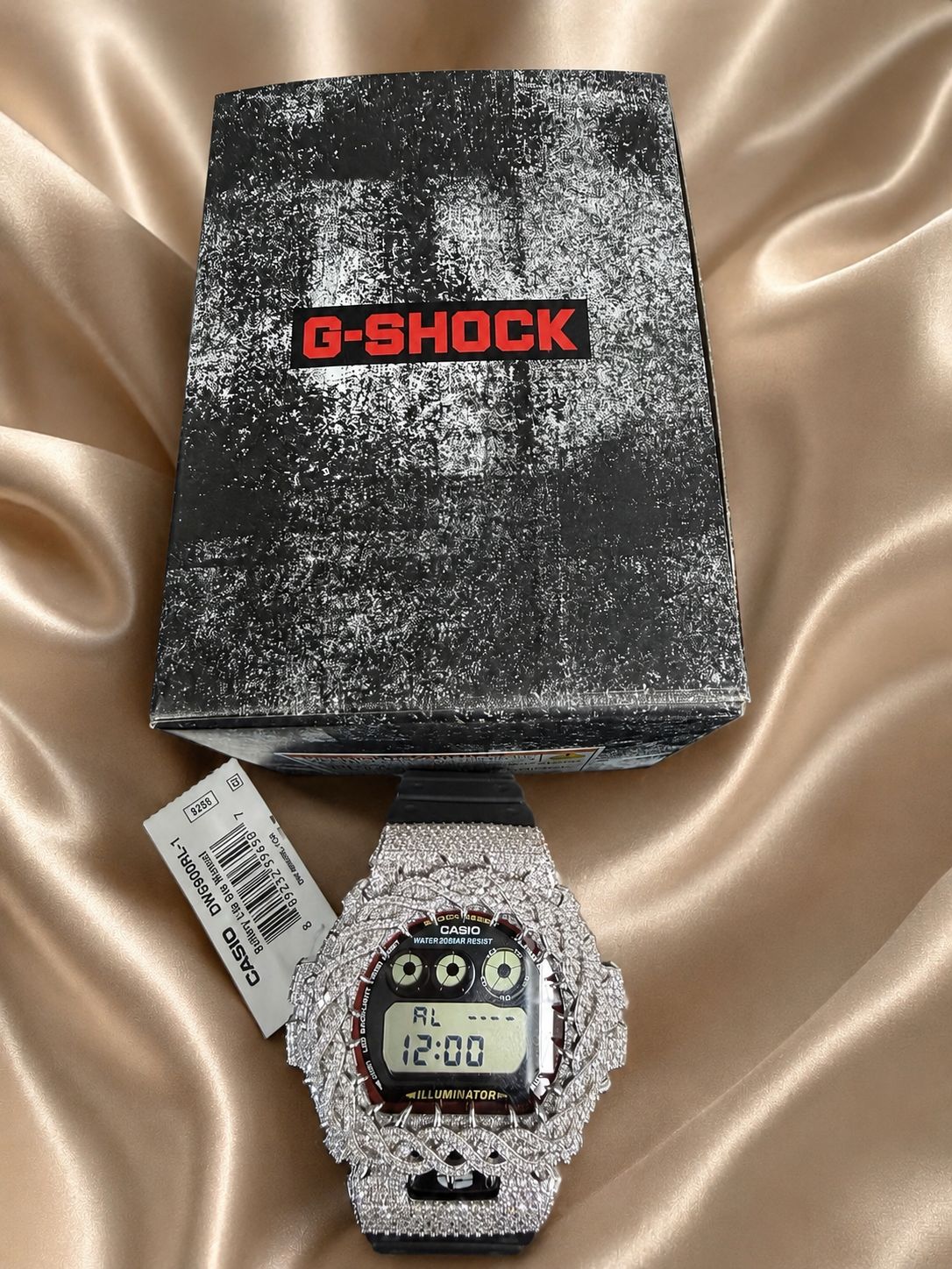 Casio G-Shock Custom Iced Out Moissanite Style Watch DW-6900 Black Band w/ Box