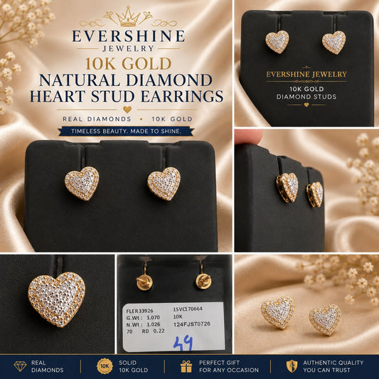 10K Yellow Gold Natural Diamond Heart Stud Earrings 0.22 CTW 1.07g