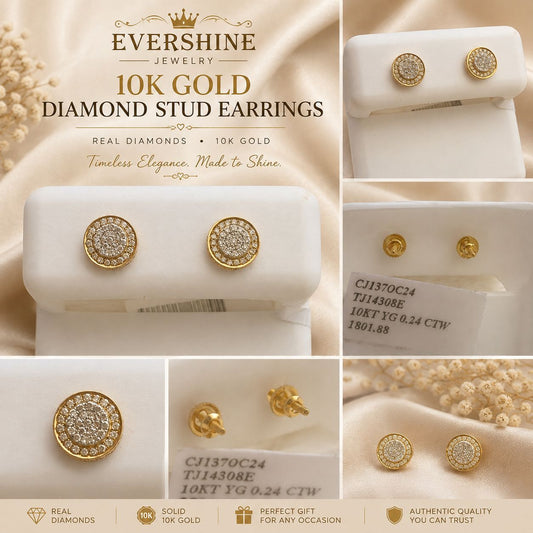 10K Yellow Gold Natural Diamond Round Stud Earrings 0.24 CTW Screw Back