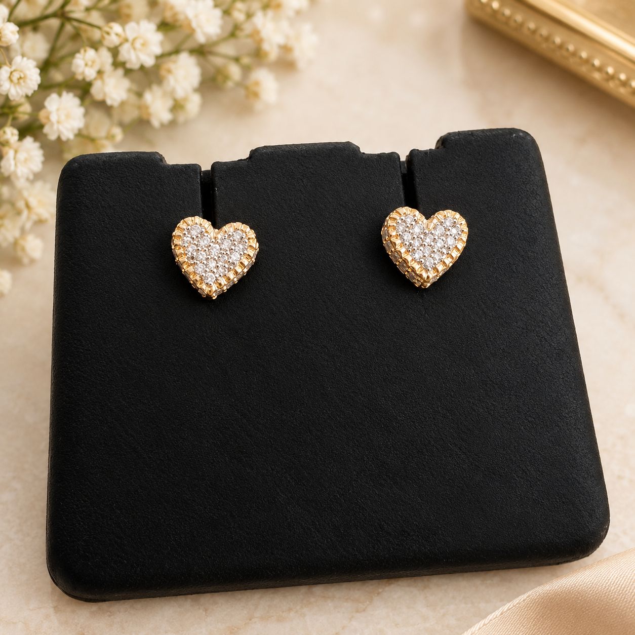 Evershine Jewelry 10K Yellow Gold Natural Diamond Heart Stud Earrings 0.30 CTW