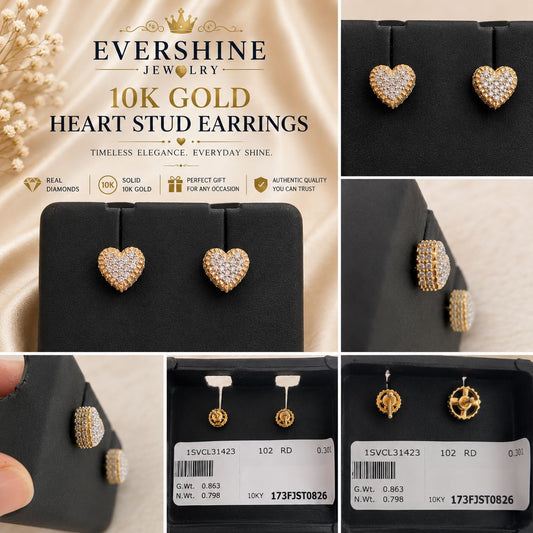 Evershine Jewelry 10K Yellow Gold Natural Diamond Heart Stud Earrings 0.30 CTW