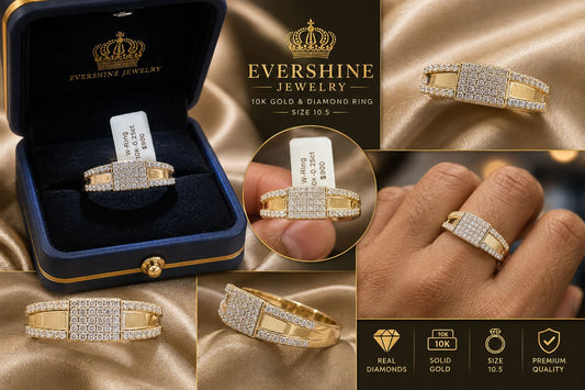 Men’s 10K Yellow Gold Natural Diamond Ring 0.25 CT – Size 10.5 | Evershine Jewelry