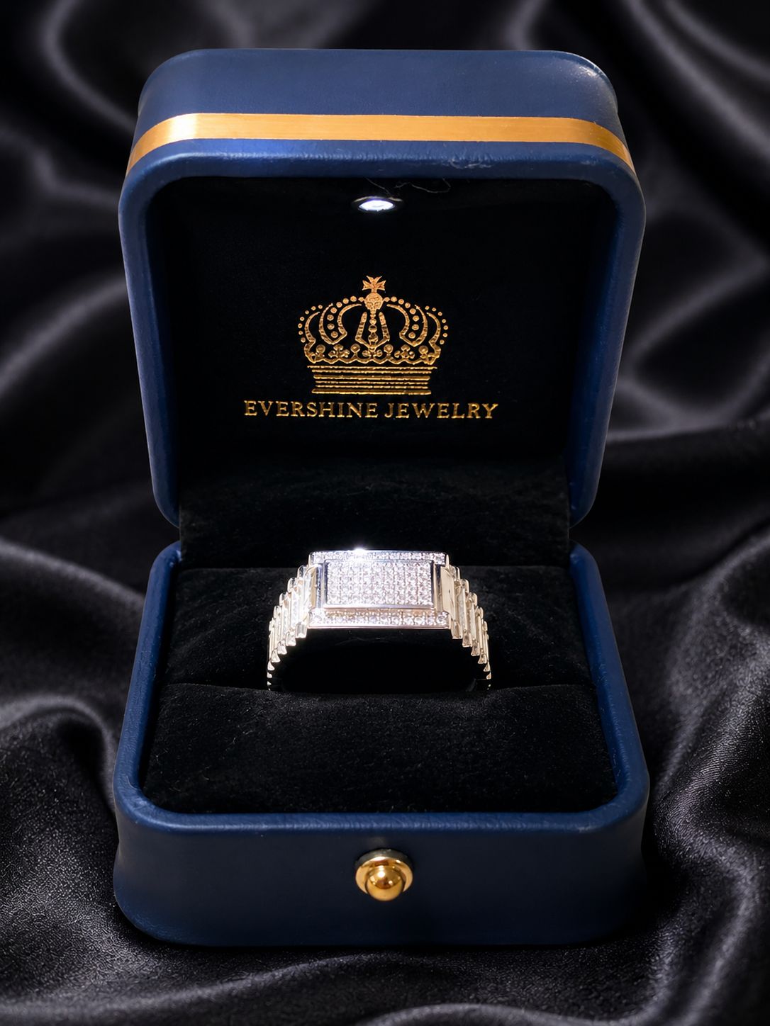 Men’s 10K White Gold Diamond Statement Ring – Size 10 | Evershine Jewelry