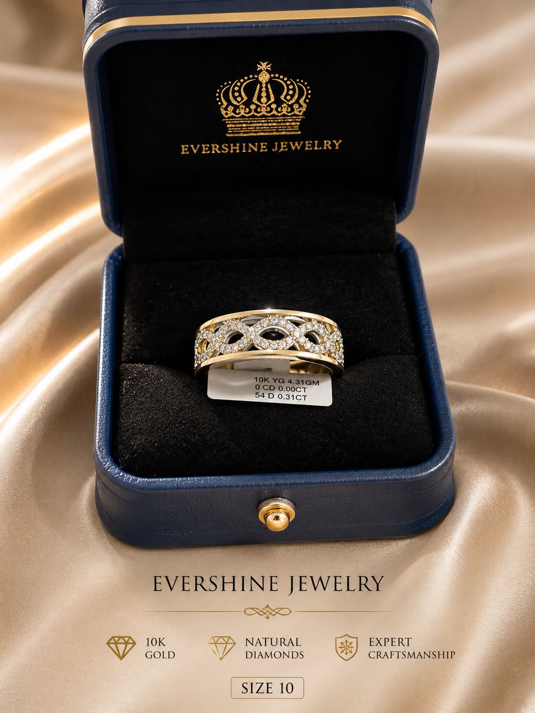 Men’s 10K Yellow Gold Natural Diamond Infinity Ring | Evershine Jewelry