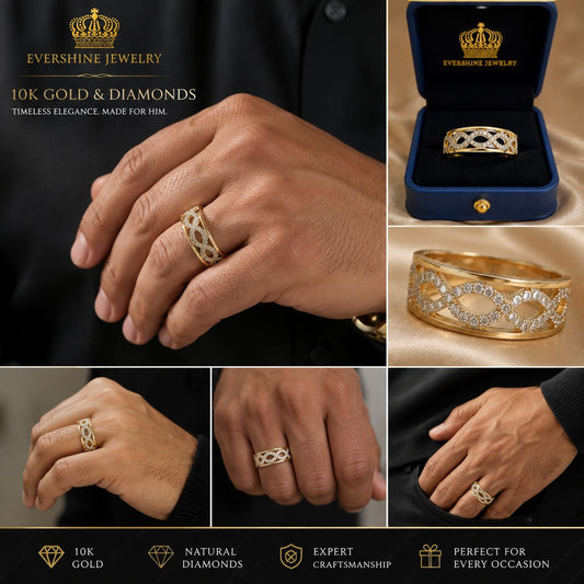 Men’s 10K Yellow Gold Natural Diamond Infinity Ring | Evershine Jewelry