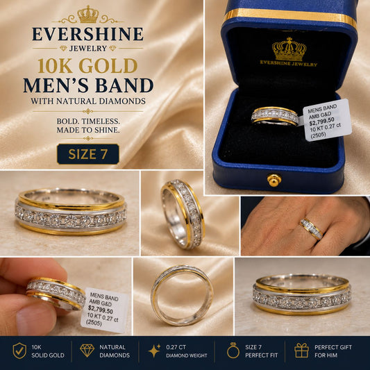 Men’s 10K Two-Tone Gold Natural Diamond Band 0.27 CT – Size 7 | Evershine Jewelry