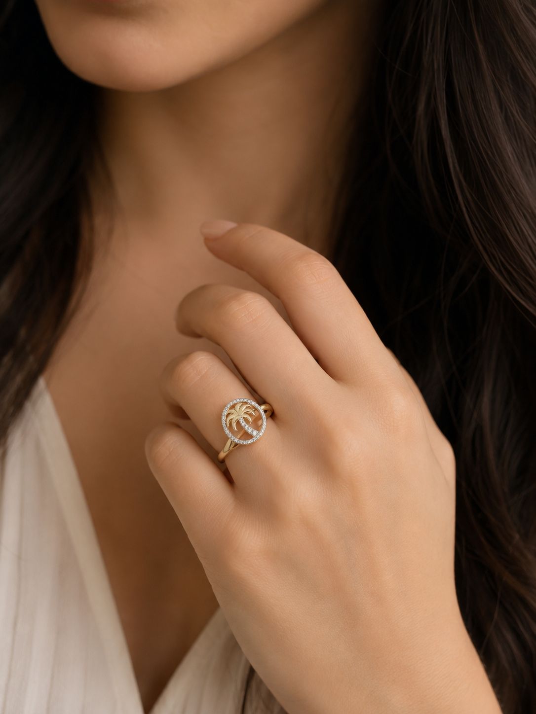10K Yellow Gold Diamond Palm Tree Ring Size 7 – Evershine Jewelry