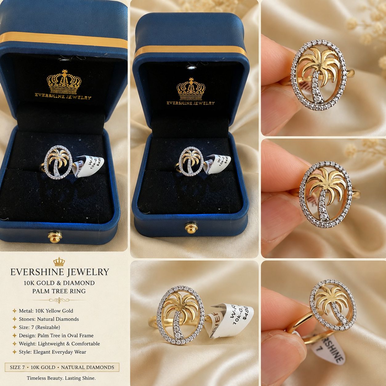 10K Yellow Gold Diamond Palm Tree Ring Size 7 – Evershine Jewelry