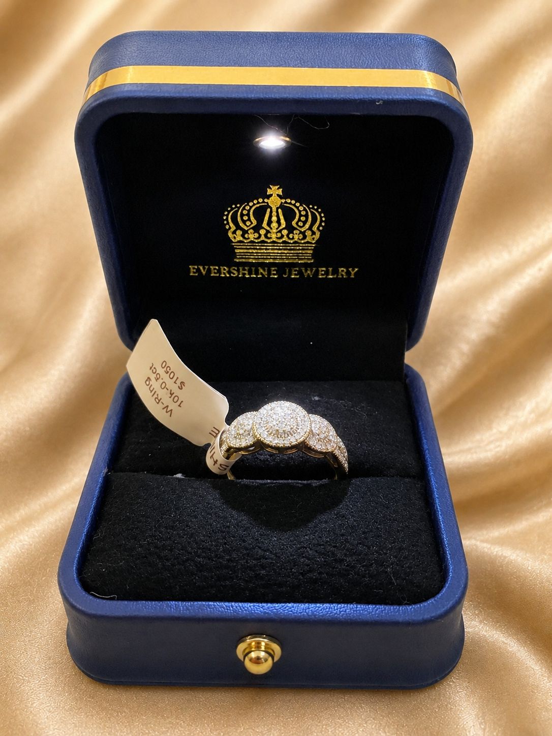 10K Yellow Gold Natural Diamond Three-Circle Halo Women’s Ring – Size 6