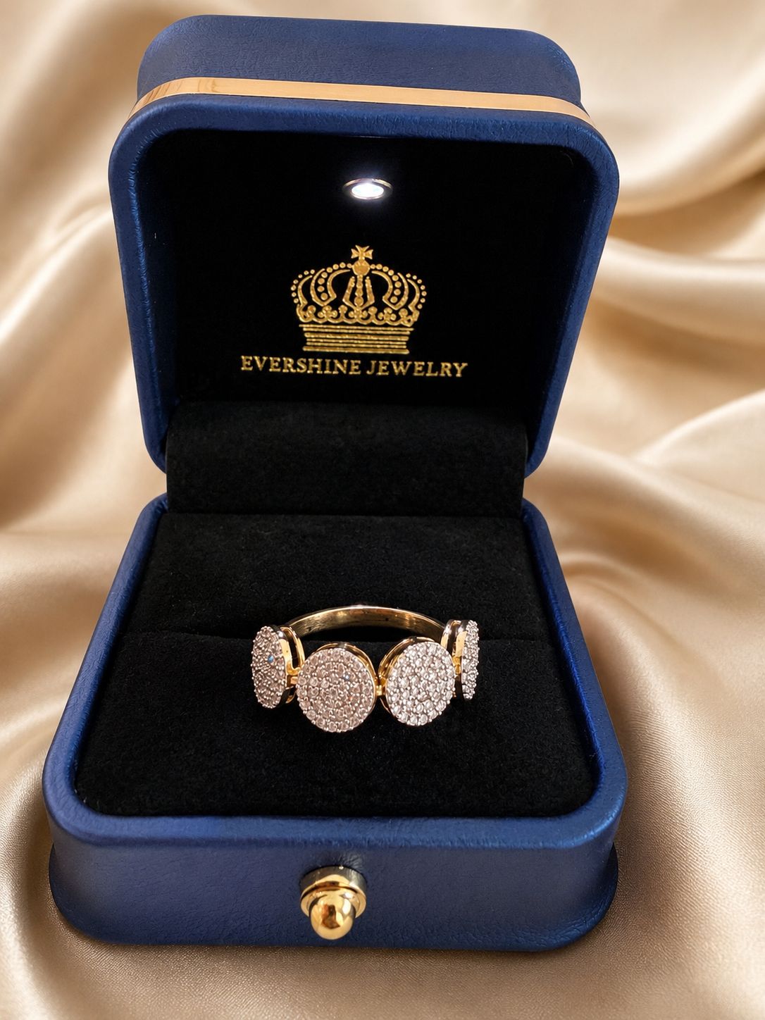 10K Gold Diamond Four-Circle Statement Ring – Evershine Jewelry – Size 5