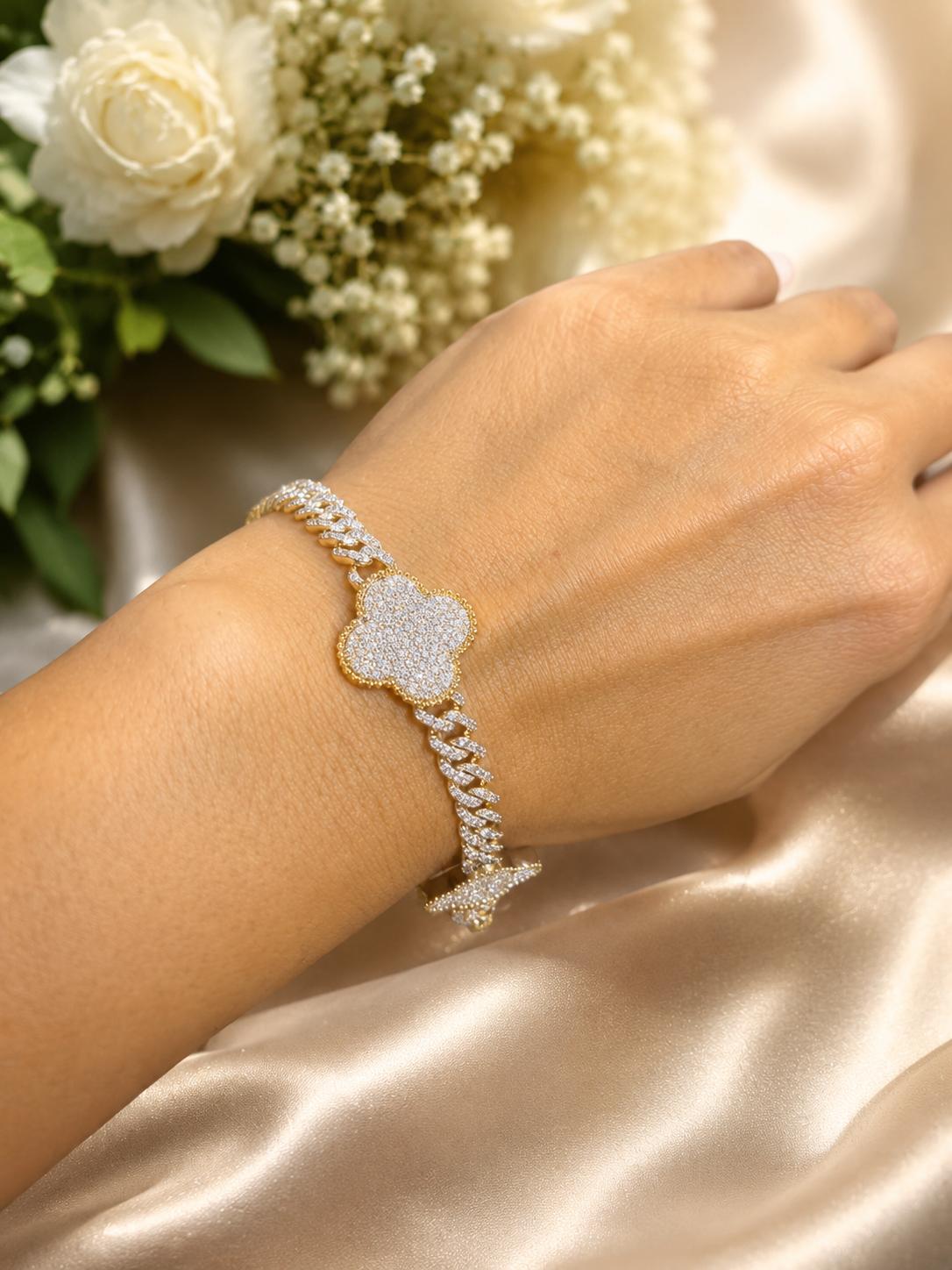 10K Gold Natural Diamond Clover Necklace & Bracelet Set – 10.3 CTW