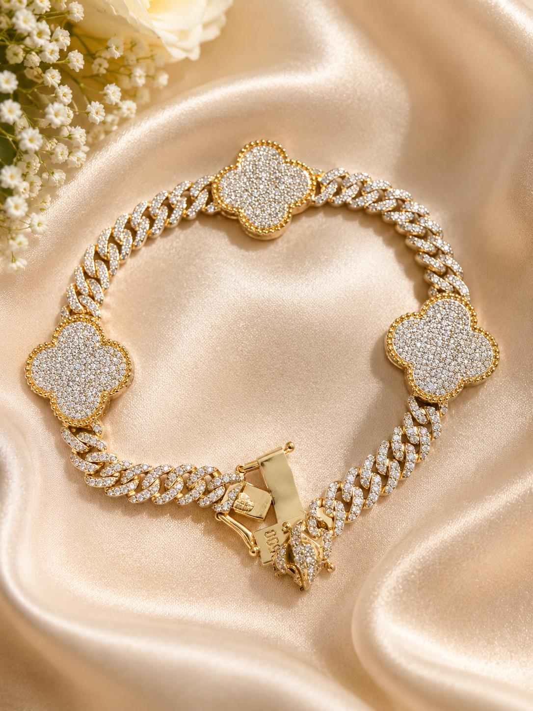 10K Gold Natural Diamond Clover Necklace & Bracelet Set – 10.3 CTW