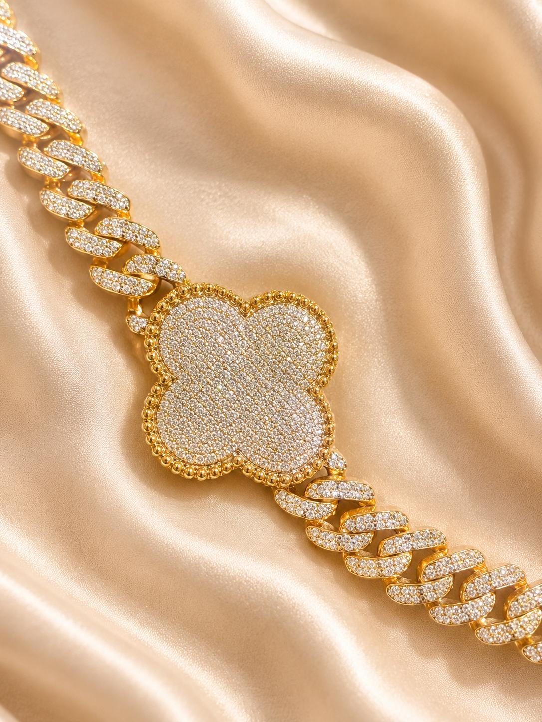 10K Gold Natural Diamond Clover Necklace & Bracelet Set – 10.3 CTW