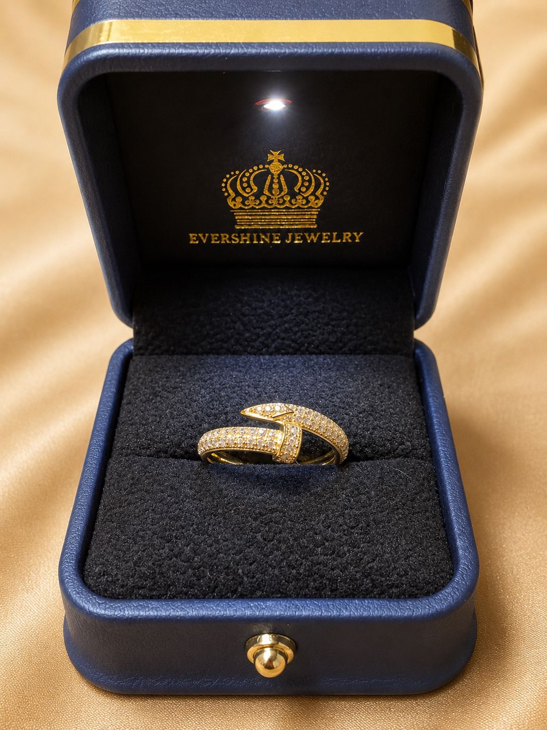 10K Yellow Gold CZ Nail Wrap Ring Iced Out Statement Ring Unisex