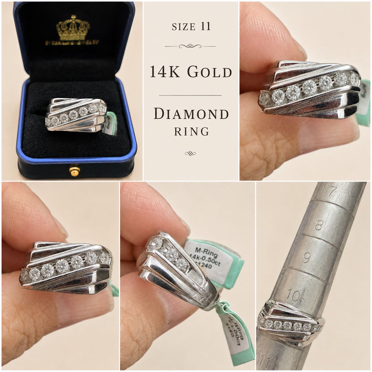 Men’s Diamond Ring – Size 11 – 14K Gold – Bold Multi-Row Statement Ring