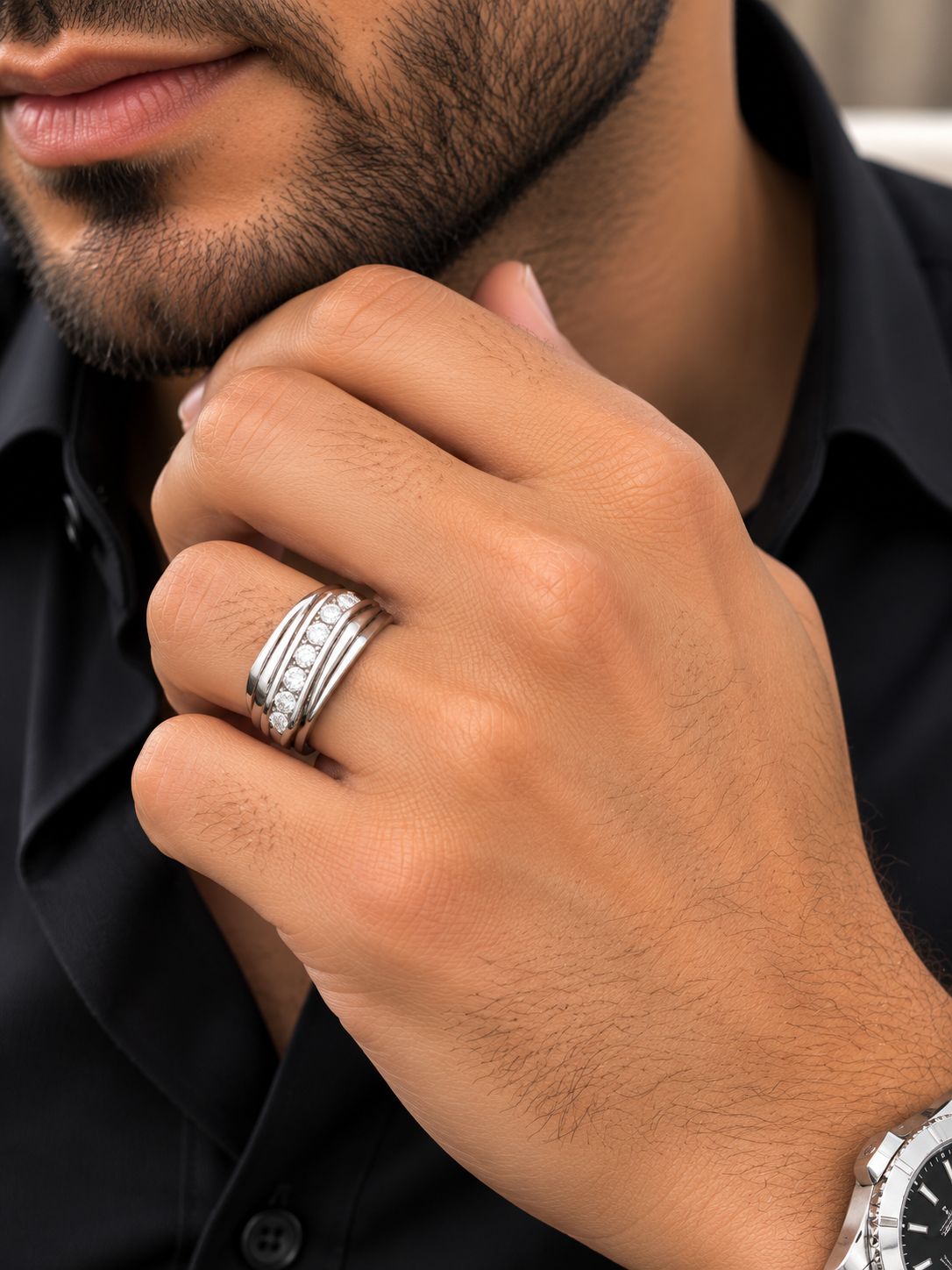 Men’s Diamond Ring – Size 11 – 14K Gold – Bold Multi-Row Statement Ring